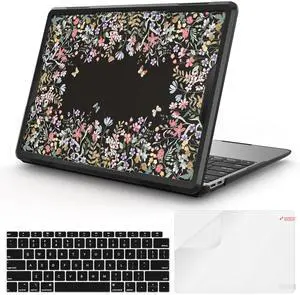 iLeadon Compatible with MacBook Air 13.3 inch Case 2020, 2019-2018 Release A2337 A2179 A1932, Anti-Cracking Heavy Duty Protective Hard Shell MacBook Air 13 inch Case 2020 (Black Floral)