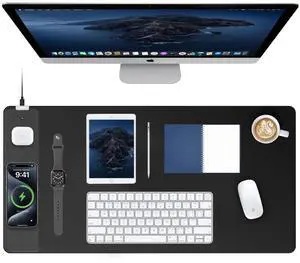 TopMade Mouse Pad with 15W Fast Wireless Charging, 31.5"x15.75" XXL Large Gaming Waterproof Desk Pad with Ultra-Smooth Surface, Non-Slip Base, Computer Desk Mat for MacBook, PC, Laptop, Black