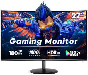 Viewedge Curved Gaming Monitor 27 inch 180Hz, FHD 1080P VA Screen 1800R Computer Monitor, 1ms with FreeSync, Low Motion Blur, DisplayPort, HDMI Monitor, Built-in Speakers