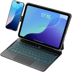 Jibrealg Keyboard Case for iPad 11th (A16, 2025) & iPad 10th Gen, Ultra-Slim Magic Keyboard with Magnetic Phone Stand, Dual Bluetooth Channel, Floating Cantilever Stand with Multi-Touch Trackpad