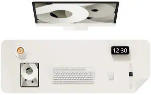 Niniubye Desk Pad, 48" x 17" PU Leather Non-Slip Desk Mat Large Mouse Pad for Desktop, Waterproof Laptop Computer Writing Mat for Office, Home, Work, Gaming, Ivory White