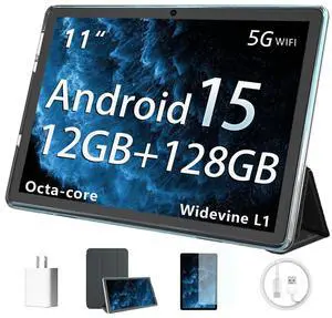 HUIHUANG Tablet 11 inch Android 15 Tablets, 12GB RAM 128GB ROM 1TB Expand, 1280x800 LCD Touch Screen, Octa-Core Processor, WiFi 5, BT5.0, Dual Camera, 8000mAh Battery (Gray)