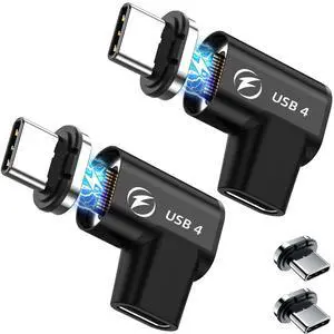 USB C Magnetic Adapter 240W, 90 Degree Right Angle Adapter, 24 Pins 40Gbps 8K 60Hz USB-C Compatible with Thunderbolt 3/4 for MacBook Pro/Air, Laptops, Smartphones and More Type C Devices(2 Pack)