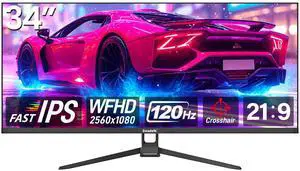 Gawfolk Gaming Monitor 34 inch IPS 120Hz, Ultrawide PC Screen 2560×1080P Ultra-Thin Zero Frame Computer Display for Home Office Business, DP, HDMI, Wall-Mounted, Black