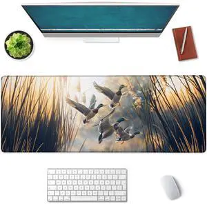 Mounidso Mallard Ducks Large Mouse Pad, Gaming Mouse Pad, Keyboard Mat, Non-Slip Rubber Base, Office Accessories, Desk Mat, MousePads for School, Work, Home Decor Gifts 31.5" x 11.8"