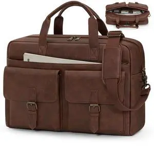 RAINSMORE Messenger Bag for Men 16 Inch Leather Laptop Bags Work Computer Briefcase Vintage Mens Satchel Shoulder Bag for Work, Office, Business, Travel, Brown