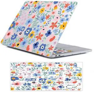 Fancity Slim Translucent Case Compatible With MacBook Pro 15 Inch With Touch Bar, A1707 A1990 Hard Plastic Protective Cover With Keyboard Cover for Mac Pro 15 Inch 2016-2019, Cartoon Floral