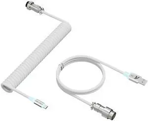 ATTACK SHARK C01 Ultra Custom Coiled USB C to A Cable for Mechanical Keyboard,RGB Light Plug,Double-Sleeved Gaming Cable with Detachable Metal Aviator,for Popular Gaming Consoles Keyboard Mouse-White