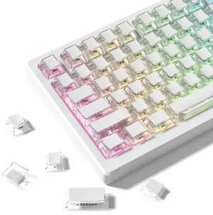dagaladoo White Clear keycaps Jelly Set 126 Keys PC/PBT Keyboard keycaps 75 Percent,Transparent Key caps Shine Through,Cherry Profile Compatible with US Layout Mechanical Keyboard(Leather Texture)