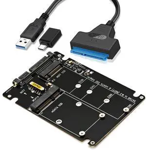 Sintech M.2 SATA 3.0,mSATA to SATA or USB Type C Adapter 2-in-1 Card Support mSATA or Ngff B Key SATA III SSD