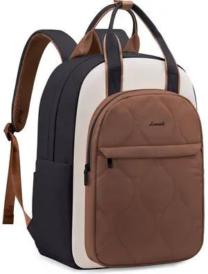 LOVEVOOK Laptop Backpack for Women, College Travel Backpack Puffer Womens Backpack for 15.6 Inch Laptop, Water-Resistant Quilted Casual Daypack, Brown
