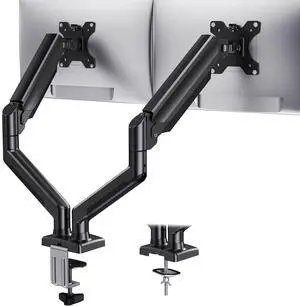 HUANUO Dual Monitor Mount for 2 Monitors up to 32 inches, Each Arm Holds Max 22lbs, Dual Monitor Stand with Pneumatic Spring System, Height-Adjustable/Tilt/Swivel/Rotate, VESA Standard 75mm or 100mm