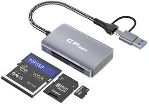 CFast Card Reader, 3 in 2 SD/TF CFast 2.0 Memory Card Reader, USB 3.2 Cable Compatible with Windows/Mac/Linux/Android (3 in 2)