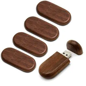 16GB Wood Flash Drives 5 Pack, FEWINA Oval Walnut Wooden USB Drive 16 GB Thumb Drive Gig Stick USB2.0 Memory Stick Jump Drive for Backup Picturs/Videos Ideal Gift (5PCS / Walnut)