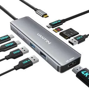 UANTIN 9-in-1 USB C Hub, 4K60Hz HDMI Multiport Adapter with 2 USB-C 5Gbps, 100W PD Charging, 3 USB-A Ports, SD/TF Card Reader, USBC Dock Dongle for MacBook Pro/Air, iPad Pro, Dell, HP, Laptop