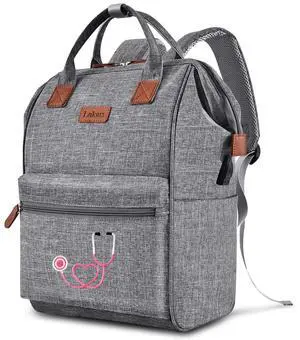 Nurse Backpack/Bag for Women - 15.6 Inch Waterproof Laptop Travel Backpack with USB Charging Port, Large Wide-open Nursing Bags,Nurse Bags for Work,Home Health Clinical Bag for College Teacher, Grey