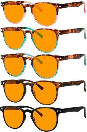 Eyekepper 5 Pack Orange Tinted Reading Glasses Blue Light Blocking Readers Computer Eyeglasses +1.25