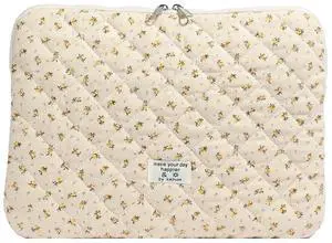 Puffy Laptop Sleeve Case Cute Computer Bag Flower Printed Quilted Laptop Carrying Cases Floral Pattern Protective Cover