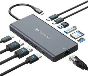 JCYMELE USB C Laptop Docking Station 3 Monitors Support Triple 4K@60Hz or Dual 4K@120Hz Extended Display Multi Monitor Dock with 8K Displayport and 4K HDMI, 10Gbps USB-C 3.2, 100W PD, SD/TF, LAN