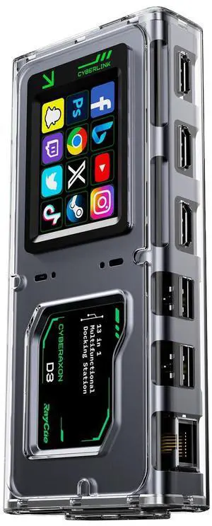 CyberAxon D3 13-in-1 Multifunctional Stream Control Dock - USB C Docking Station with 2.4" Touchscreen12 Macro Keys, 3X HDMI (4K@60Hz), 100W PD, 10Gbps USB-C, Ethernet, for Mac/Windows/iPad