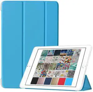 DuraSafe Cases for iPad 9.7 Inch 5 6 Air 1 2 [iPad 5th 6th Air 1st 2nd ] A1893 A1954 A1822 A1823 A1566 A1567 A1474 A1475 A1476 Trifold Lightweight Soft Silicone Transparent Front & Back Cover - Blue