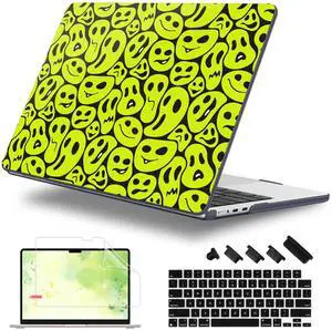 Lepeoac Case for MacBook Air 15 Inch 2025 2024 2023 Release M4 A3241 M3 A3114 M2 A2941, Hard Shell with Screen Protector & Keyboard Cover, Compatible with Touch ID, Distorted Emoticon