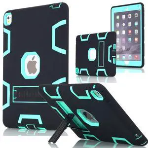 iPad Pro 12.9" Case,AICase Heavy Duty Hybrid Shockproof Hard Case Cover Rubber Stand for 2017(A1670/A1671) Apple iPad Pro 12.9 inch (Black/Mint Blue)