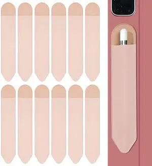 XLDLQU 12 Pack Pencil Holder Case Sticker Fit Apple Pencil (1st and 2nd Gen), Durable Use Elastic Pocket Adhesive Sleeve Pouch for iPad 8.3/9.7/10.2/10.5/11/12.9 Inch (12PACK Pink)