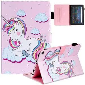 Dteck Case for All-New Fire HD 10 & HD 10 Plus Tablet (2021 Release, 11th Generation) - Slim Multi-Angle Folio Stand Premium PU Leather Protective Smart Cover with Auto Wake Sleep, Pink Unicorn
