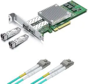 2 Pack 10Gbase-SR Modules with 10Gb SFP+ PCI-E NIC and 2M OM3 LC to LC Fiber Patch Cable, 10G MultiMode SFP+ LC Fiber Transceiver, Broadcom BCM57810S Network Card, Dual SFP+ Ports, PCI Express X8