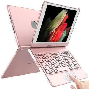TQQ Touch for iPad 9th Generation Case with Keyboard (10.2", 2021), Multi-Touch Trackpad, 360° Rotatable Protective Cover for iPad Keyboard 9th/8th/7th Gen with Pencil Holder (Rose Gold)