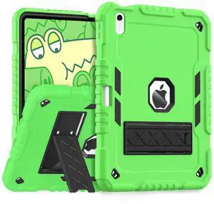 ZoneFoker for iPad (A16) Case 11th Generation 11 inch 2025 / iPad 10th Gen 10.9 inch 2022, Heavy Duty Durable i Pad 11/11 Gen Cover with Pencil Holder/Stand for Kids (Green+Black)