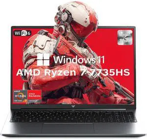 KAIGERR 2025 Gaming Laptop, Laptop with AMD Ryzen 7 7735HS (8C/16T, Up to 4.75GHz), 16GB DDR5 512GB NVMe SSD Laptop Computer, Up to 4TB, 16-inch FHD Display, WiFi 6, Backlit KB, Type-C, Dual Fans
