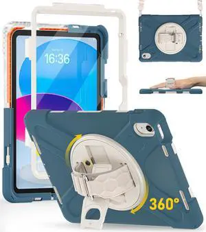 BRAECN Case for iPad (A16) 11th/10th Generation 11/10.9 inch (2025/2022) Heavy Duty Screen Protector 360° Rotating Handle Stand Shockproof Drop Protection Shouler/Hand Strap Durable Kids-Friendly