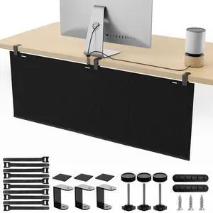 ERGO COLLECT No Drill Under Desk Cable Management and Privacy Panel 2 in 1 | Modesty Panel with Cord Organizer |Felt Standing Desk Back Skirt for Office,Home(47.2")