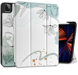 Yebiseven Case for iPad 9th/8th/7th Generation 10.2 inch, Shockproof Tablet Case for iPad 10.2 inch 2022 2020 2019, Soft TPU Back Cover with Auto Wake/Sleep & Pencil Holder, Floral Line Art