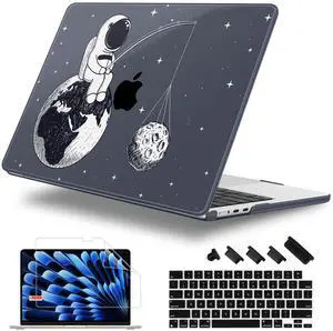 Lepeoac Case for MacBook Air 15 Inch 2025 2024 2023 Release M4 A3241 M3 A3114 M2 A2941, Hard Shell with Screen Protector & Keyboard Cover, Compatible with Touch ID - Astronaut Enjoy