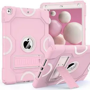 ZoneFoker for iPad 9th Generation Case, iPad 8th 7th Generation Case, iPad 10.2 Inch 2021/2020/2019 Case, Heavy Duty Rugged Shockproof Protective Cover with Kickstand for Girls Woman Pink