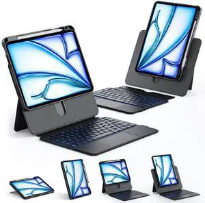 Tiaota Keyboard Case for iPad Air 13-inch (M2 & M3, 2024 & 2025) and iPad Pro 12.9-inch (36 Gen) with Multi-Touch Trackpad, 360° Rotating Stand, Portrait & Raised Modes, Detachable Cover  Black