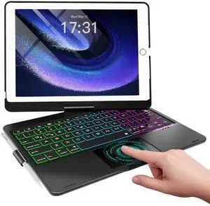 Baisla iPad 9th Generation Case with Keyboard 10.2" (2021), 360° Rotatable with Trackpad & Rainbow Backlit, iPad Keyboard case for 9th/8th/7th, iPad Air 3, iPad Pro 10.5 (Matte Black)