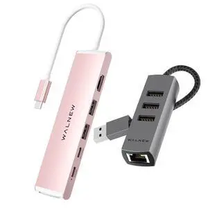 WALNEW 7-in-1 USB C Hub& 4-in-1 USB 3.0 Ethernet Hub Bundle