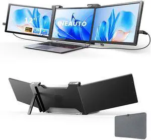 12'' Laptop Screen Extender, 1080P FHD Portable Monitor Extender for 13"-16" Laptop with USB-C/HDMI Port, Plug and Play, for Mac/Windows/Android, Triple Screen Ideal for Remote Work & Multitasking