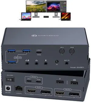 KVM Switch 2 Monitors 2 Computers Docking Station 16-in-2 4K60Hz for M1/M2/M3/M4 Thunderbolt KVM Switcher Support USB3.0/USB C in DP/HDMI Out Extended/Mirrored Mode for Windows Mac
