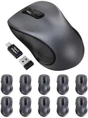 Trueque Wireless Mouse for Laptop, 2.4GHz Ergonomic Computer Mouse with Back & Forward Buttons, 3 Adjustable DPI Levels, 6 Buttons, Optical USB Cordless Mice for Windows PC (Space Gray, 10 Pack)