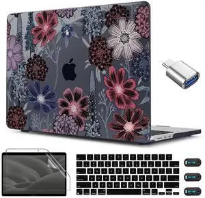 CISSOOK Compatible with MacBook Air 13.6 inch Case 2022 2023 2024 2025 Model A2681 A3113 A3240, Plastic Hard Case with Keyboard Cover Screen Protector Type C Adapter, Texture Flowers