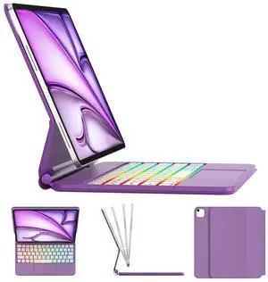 KVAGO Keyboard Case for iPad Air 11-inch (M3 2025 / M2 2024) & iPad Pro 11 (4th/3rd/2nd/1st Gen) & iPad Air 5th &4th Gen, Magic-Stand, Precision Multi-Touch Trackpad, 7 Colors Backlight, Purple
