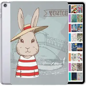 DuraSafe Cases for iPad 5th 2017 6th 2018 Gen 9.7 Inch [iPad 5 6 Gen ] A1893 A1954 A1822 A1823 MRJN2LL/A MR7G2LL/A MR7F2LL/A MP2F2LL/A Printed Slim Hard Shell Protective Stand Cover - Bunny Hat