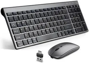 Wireless Keyboard and Mouse Combo,Bluetooth and 2.4G USB Wireless Keyboard and Adjustable DPI Mouse, Rechargeable Slim Cordless Keyboard Mouse Set for Laptop,PC,Notebook,Desktop-Grey