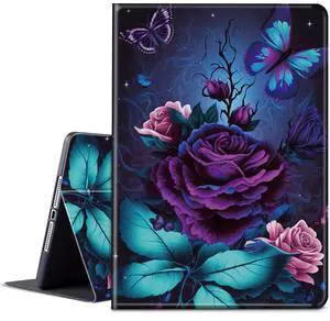 BPQOJB Case for All-New Fire HD 8 & Fire HD 8 Plus Tablet 12th/10th Generation 2022/2020 Release with Adjustable Stand & Auto Wake/Sleep Smart Protect Cover Case - Purple Rose and Blue Butterfly