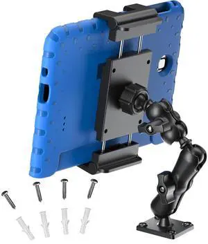 PLDHPRO Tablet Mount for Truck, Heavy Duty Drill Base Tablet Holder for Car Dashboard, Adjustable 2-Stage Stand Compatible with iPad, Galaxy Tab/Z Fold, 5.1-15.6'' Phone Tab for Wall, Vehicle, Boat